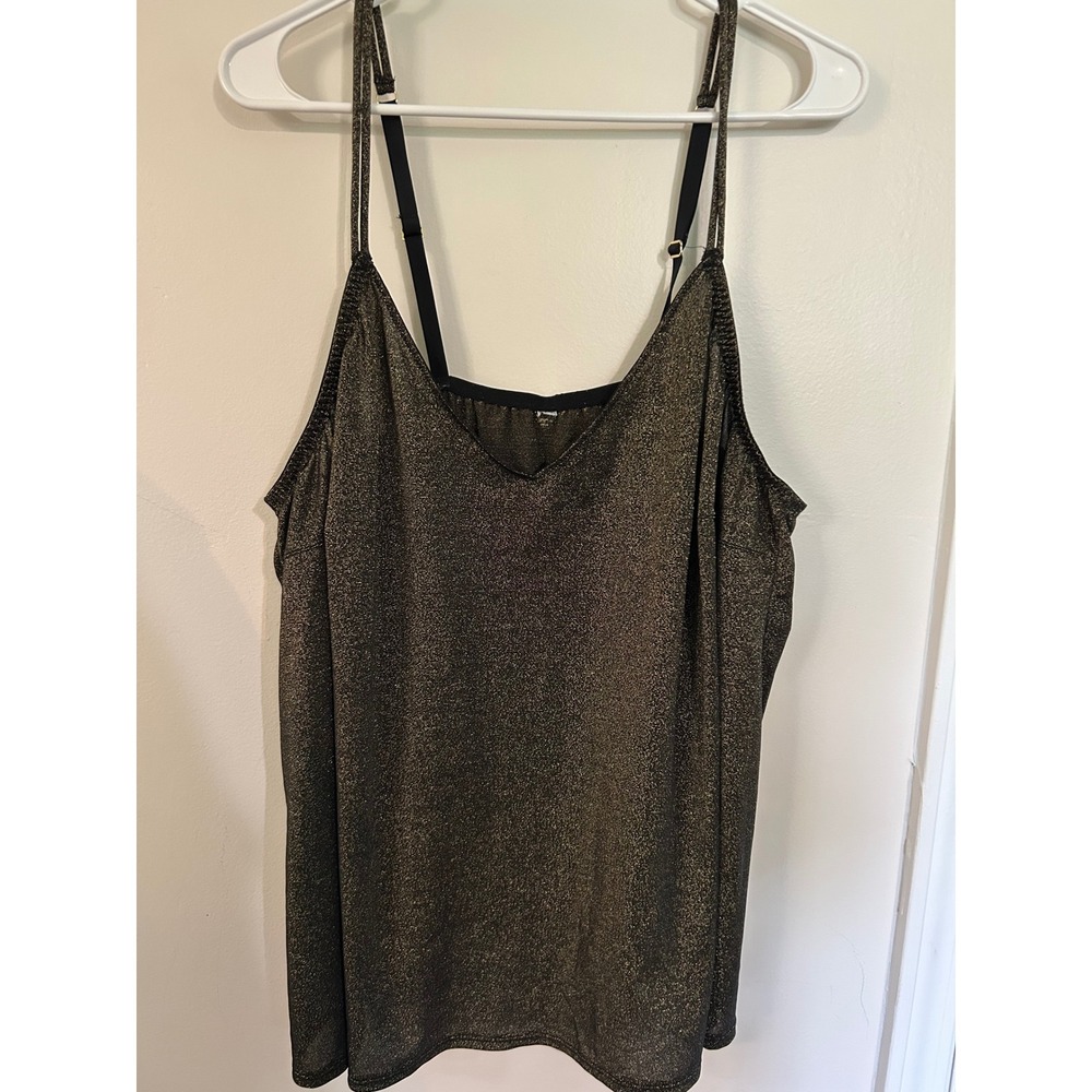 Womens Metallic Gold Black Shimmer Cami Adjustable Strap Tank Top Party Size L